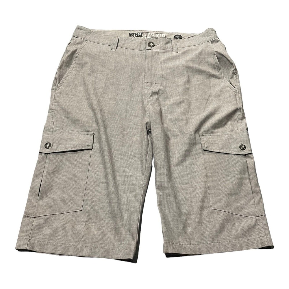 Men's‎ BKE Hybrid Standard Fit Light Grey Plaid Shorts Sz 30 Polyester Stretch